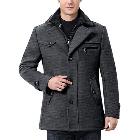 Mens Grey Wool Pea Coat