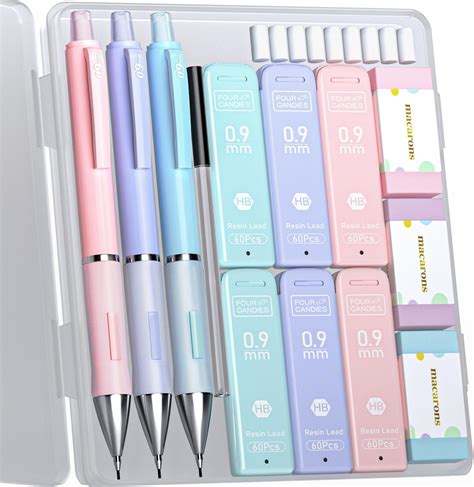 Four Candies Pastel Mechanical Pencil Set - 3PCS 0.9mm Mechanical ...