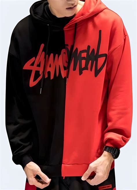 Red And Black Split Hoodie – Techwear Canada