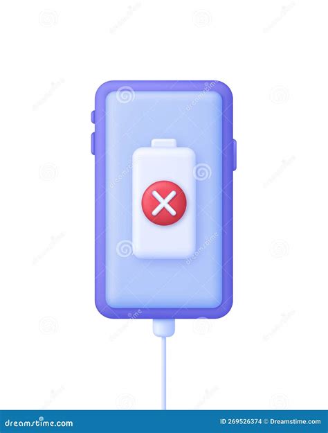 3D Battery and Cross Sign on Phone. Low Battery Warning Stock Vector ...
