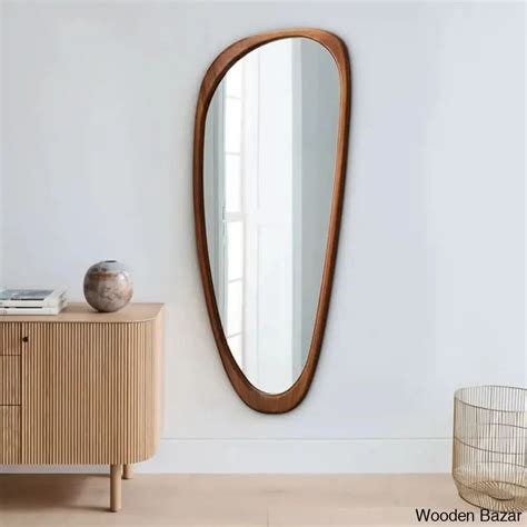 Rustic Asymmetrical Mirror Full Length Wall Mirror Wood Frame in Walnu ...
