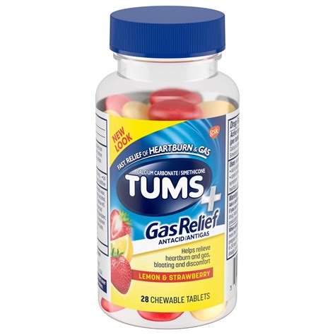 Tums+ Gas Relief Chewy Bites Chewable Antacid Tablets, Lemon/Strawberry, 28 Count - Walmart.com