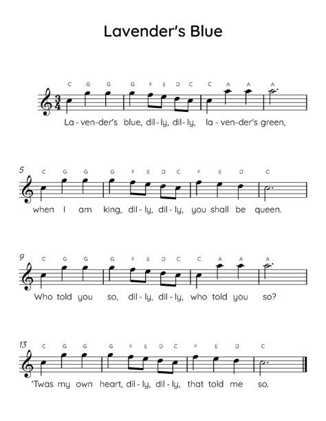 Lavender's Blue Easy Piano Sheet Music