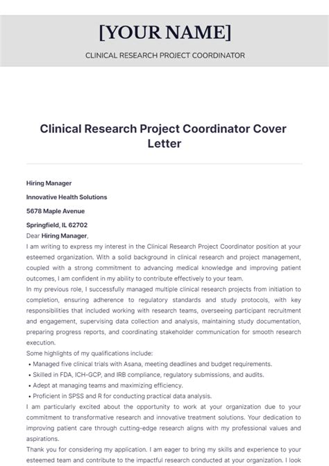 Clinical Research Cover Letter Sample