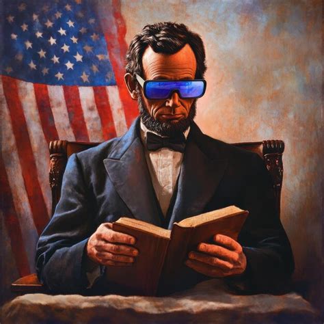 Abraham lincoln in sunglasses sitting in a chair reading a book with ...