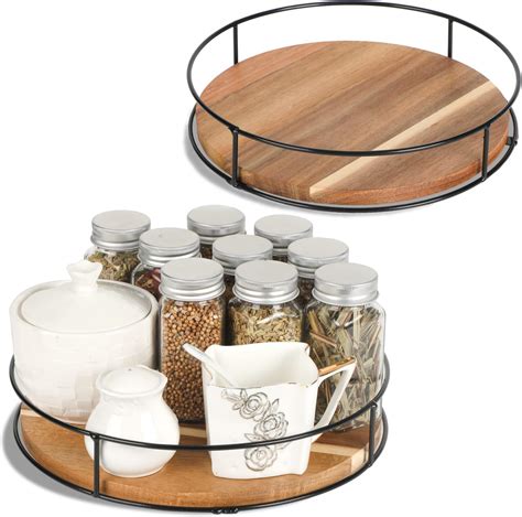 Amazon.com: 10-inch Acacia Wood Lazy Susan Organizers, ACIAZAAZ Lazy ...