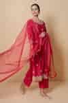 Buy Red Chanderi, Organza Embroidery, Lace Round Cherry Dusk Marori ...