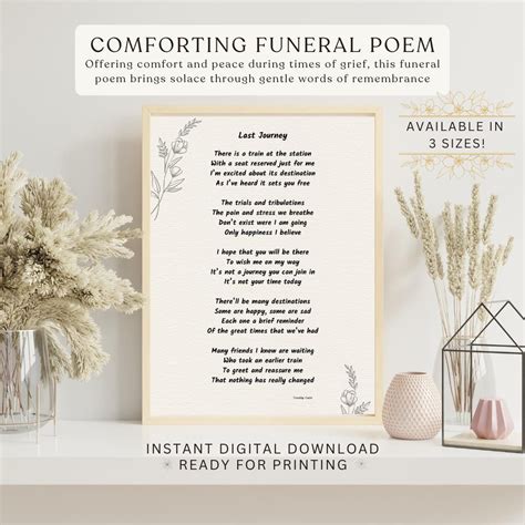Funeral Poem Printable • Last Journey • Memorial Poem Digital Download • in Loving Memory Poem ...