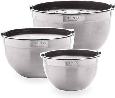 Buy BINO 3-Piece Stainless Steel Mixing Bowl Set with Lids, Black ...