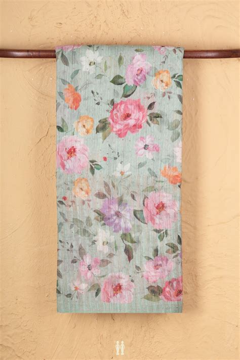 Bailu Silk Saree In Pastel Green With Floral Design