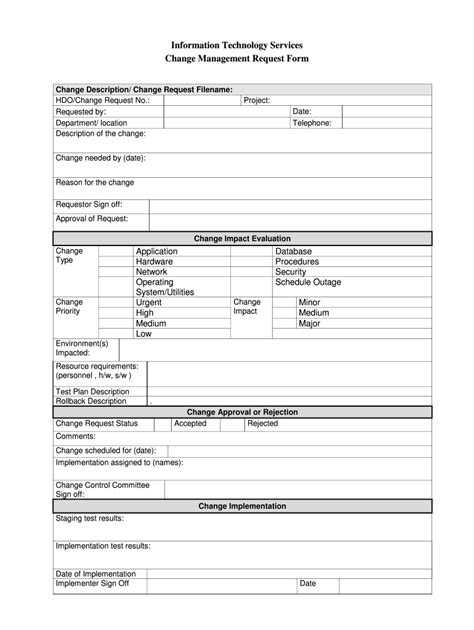 Change Management Request Form - Blank Fillable Template | Fill Out ...