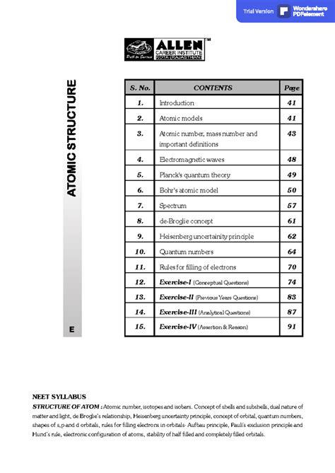 Atomic structure - good practice material of allen - S. No. CONTENTS ...