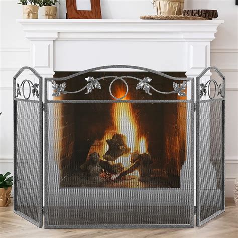 Buy AMAGABELI GARDEN & HOME Fireplace Screen 3 Panel Pewter Foldable ...