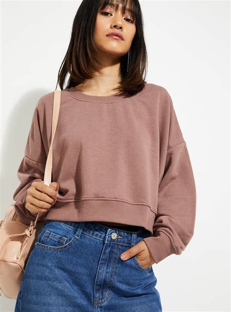 Buy URB_N Women Solid Boxy Cropped Sweatshirt Online at just Rs. 599.0 ...