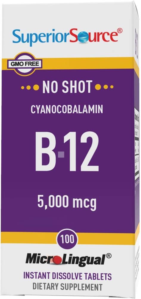 Buy Superior Source No Shot Vitamin B12 Cyanocobalamin 5000 mcg, Quick ...