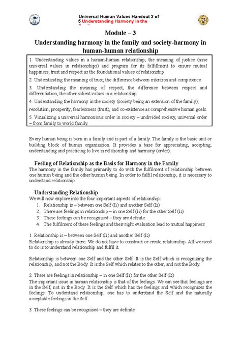 UHV Module - 3 notes - Module – 3 Understanding harmony in the family ...