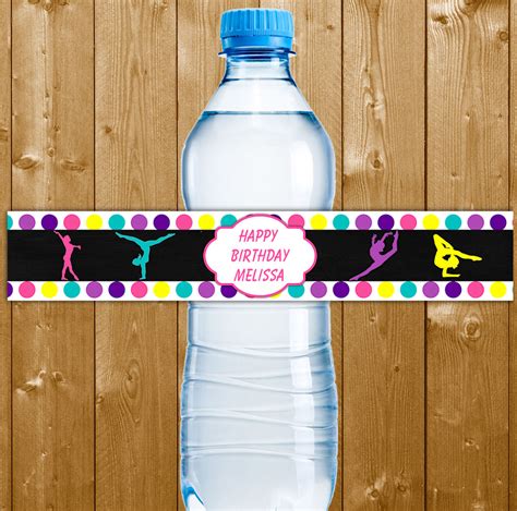 Gymnastics Party Water Bottle Label Printable Digital Download Girl ...