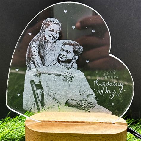 Send Heart shaped crystal glass engraving gift with Light Online in ...