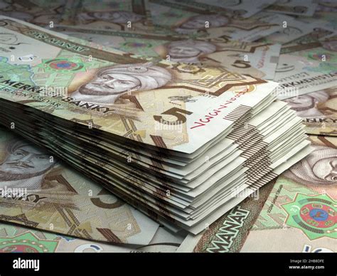 Money of Turkmenistan. Manat bills. TMT banknotes. 5 Turkmen. Business, finance, news background ...