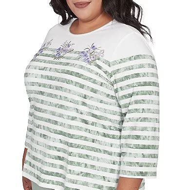 Plus Size Alfred Dunner Tie Dye Stripe Embroidered Top