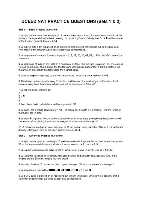 UCEED NAT PRACTICE QUESTIONS (Sets 1 & 2) - Comprehensive Review - Studocu