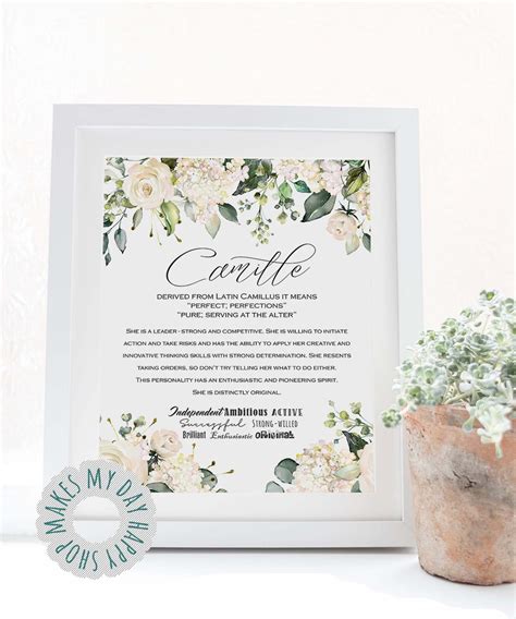 Camille Name Meaning Birthday Giftwhite Cream Watercolor - Etsy