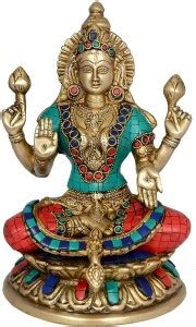 Brass statue Four-Armed Goddess Lakshmi Sitting On Lotus - Brass Statue ...