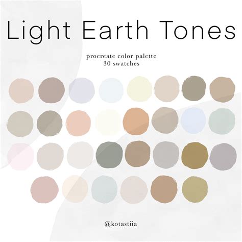 Light Earth Tones Color Palette, 30 Handpicked Swatches for Procreate ...