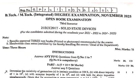 21ECC201T Solid State Devices Open Book Exam Nov 2025 - Studocu