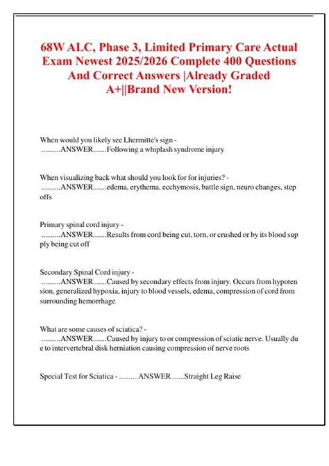 68W ALC, Phase 3, Limited Primary Care Actual Exam Newest 2025/2026 Complete 400 Questions And ...
