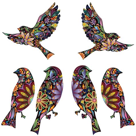 Buy Bird Stickers in Lovely Flower Pattern - Set of 6 Bird Decals ...