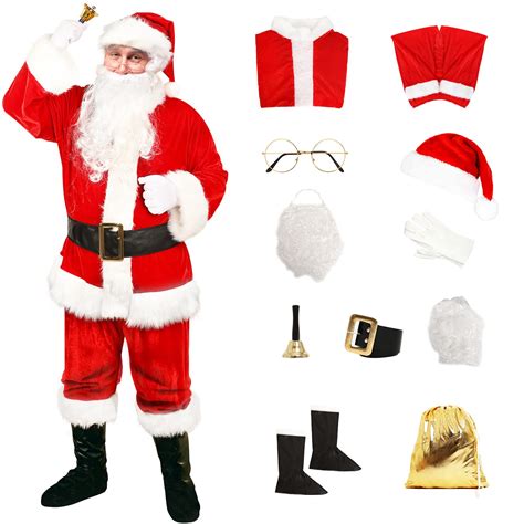 rericonq Santa Suit Men's Santa Claus Costume 10pcs Christmas Santa ...