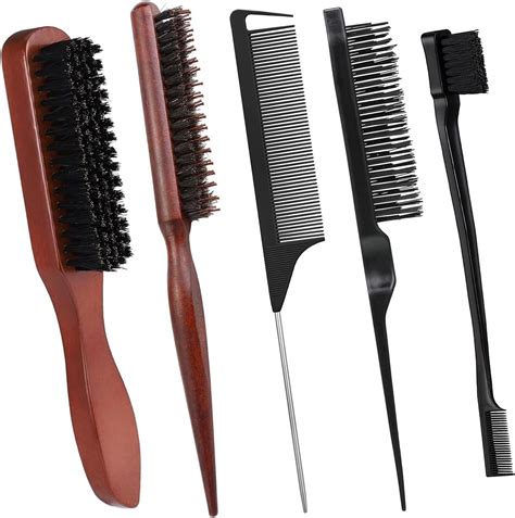 Bristle Hair Brush with Edges Brush, 5 Pack Slick Back Hair Brush ...