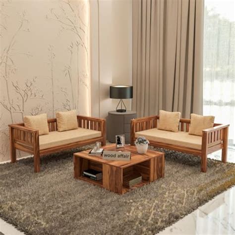 RATANDHARA FURNITURE Solid sheesham Wood Wooden 5 Seater Sofa Set for ...