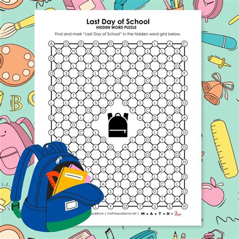 Last Day of School Hidden Word Puzzle | Math = Love