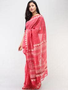 Bagru Authentic Hand Block Printed Chiffon Saree – InduBindu