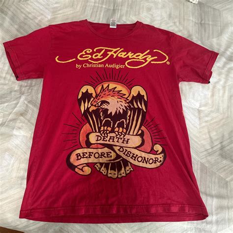 Large red ed hardy shirt - Depop