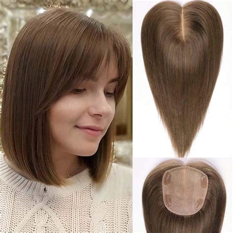 5,5x5 Grande Cobertura Cabelo Toppers Com Franja, 12 Polegadas Cabelo ...