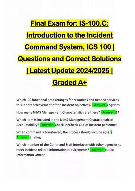 Final Exam for: IS-100.C: Introduction to the Incident Command System ...