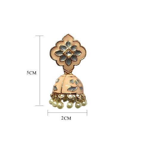 Peach Grey Meena Floral Polki Jhumka – Tiaraa
