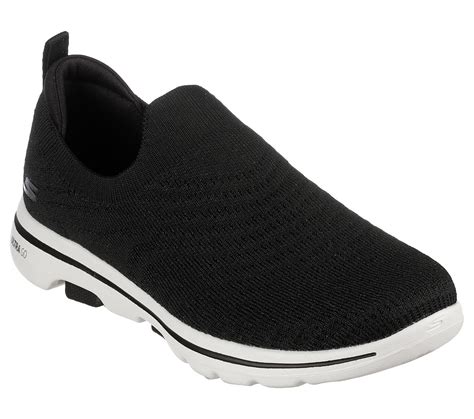 Skechers Black/White Go Walk 5 Coastal View Womens Slip Ons - Style ID ...
