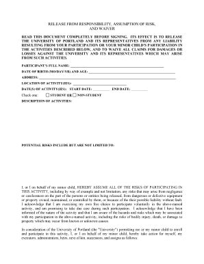 University of Portland Release from Responsibility & Assumption of Risk ...