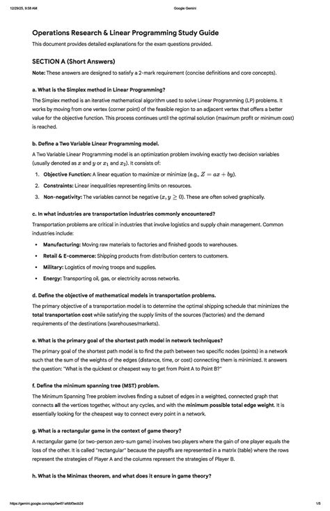 Google Gemini OR 9:58 AM Linear Programming Study Guide & Exam Prep ...