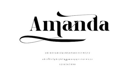 Elegancka czcionka, wielkie litery, małe i cyfry. Klasyczny Amanda ...