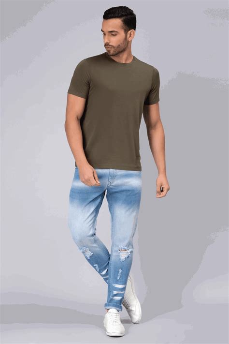 Ankle Fit Shade Blue Rough Look Premium Denim Jeans For men – Peplos Jeans