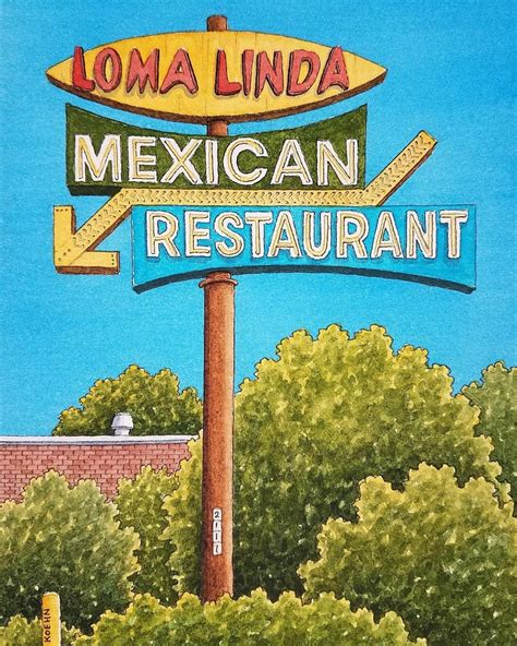 Loma Linda Mexican Restaurant. 8.5" X 11". Houston Texas. Watercolor ...