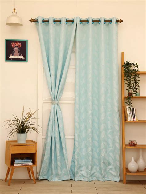 Vera with Satin Blackout Lining Feather Design Curtain Aqua blue Door ...