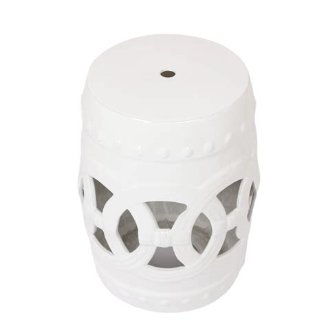 Ebern Designs 10.5" X 17" Ceramic Drum Stool, White Glaze, Versatile ...