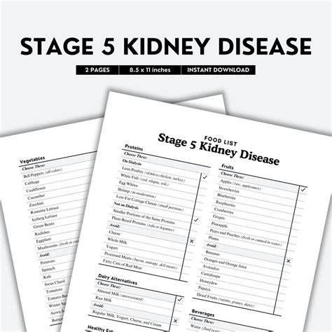 Stage 5 Kidney Disease Food List Printable | B&W PDF | Low-sodium, Low-phosphorous Foods for ...