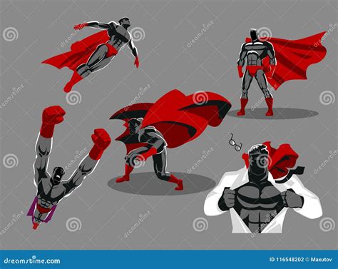 Comic Superhero Actions in Different Poses. Male Super Hero Vector ...